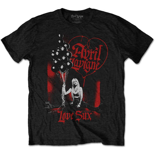 Black - Front - Avril Lavigne Unisex Adult Love Sux Balloons Cotton T-Shirt