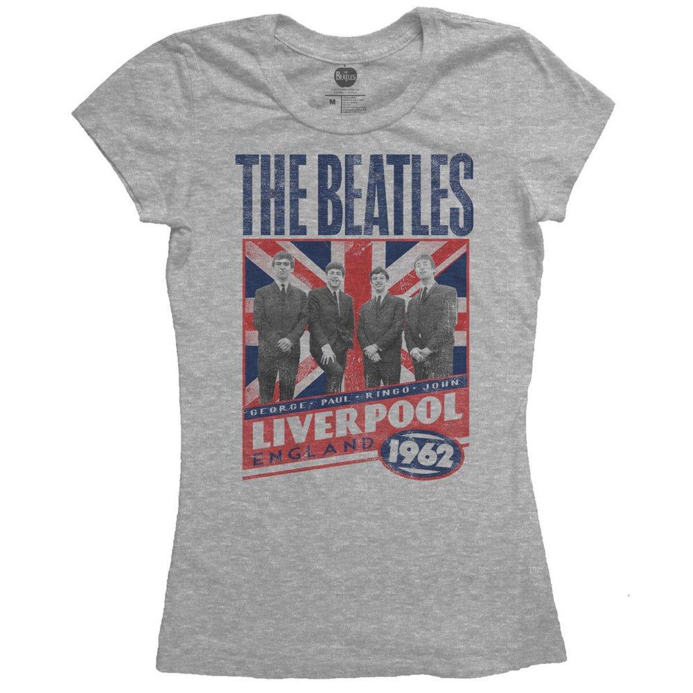 Grey - Front - The Beatles Womens-Ladies Liverpool England 1962 T-Shirt