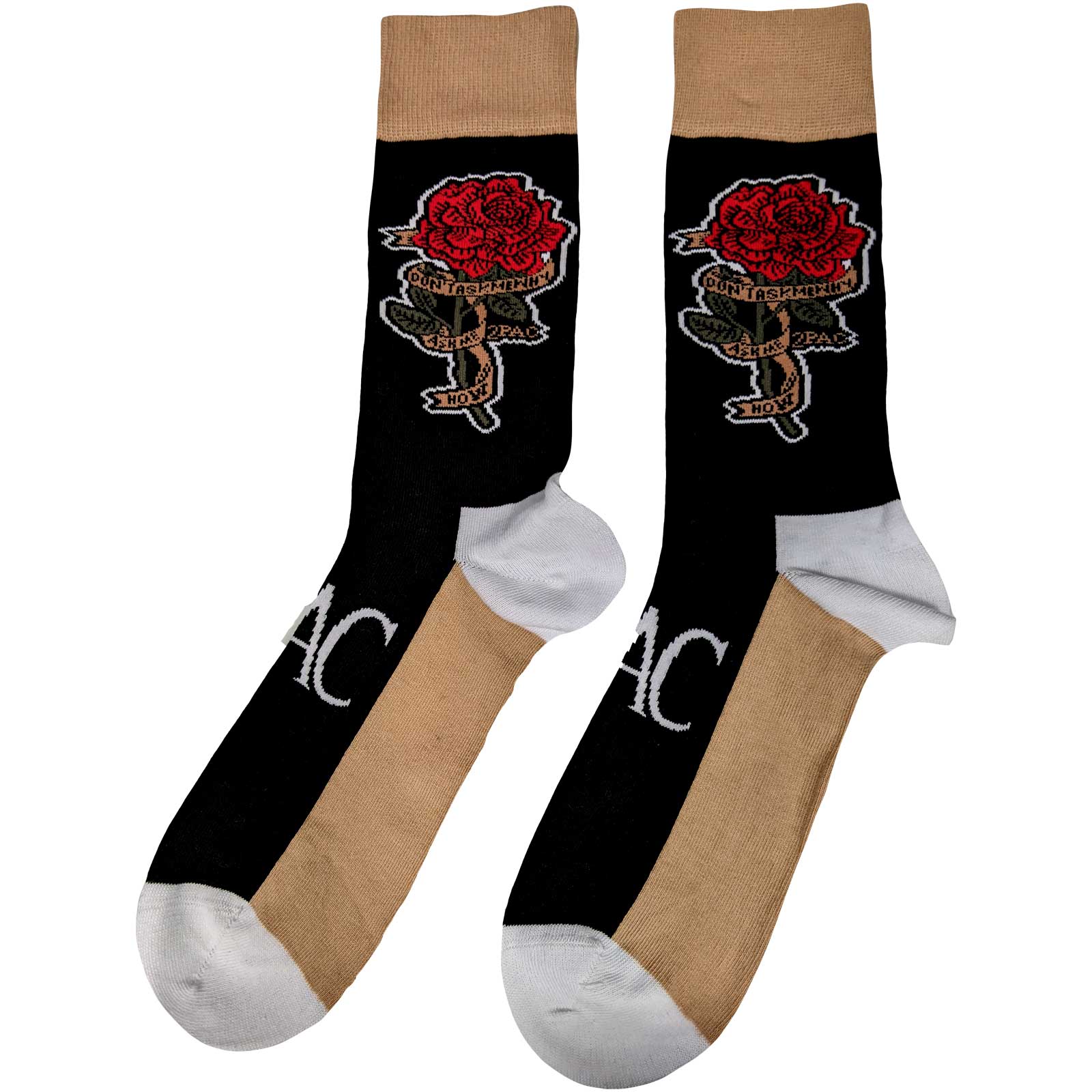 Black-Brown-Grey - Back - Tupac Shakur Unisex Adult Rose Ankle Socks
