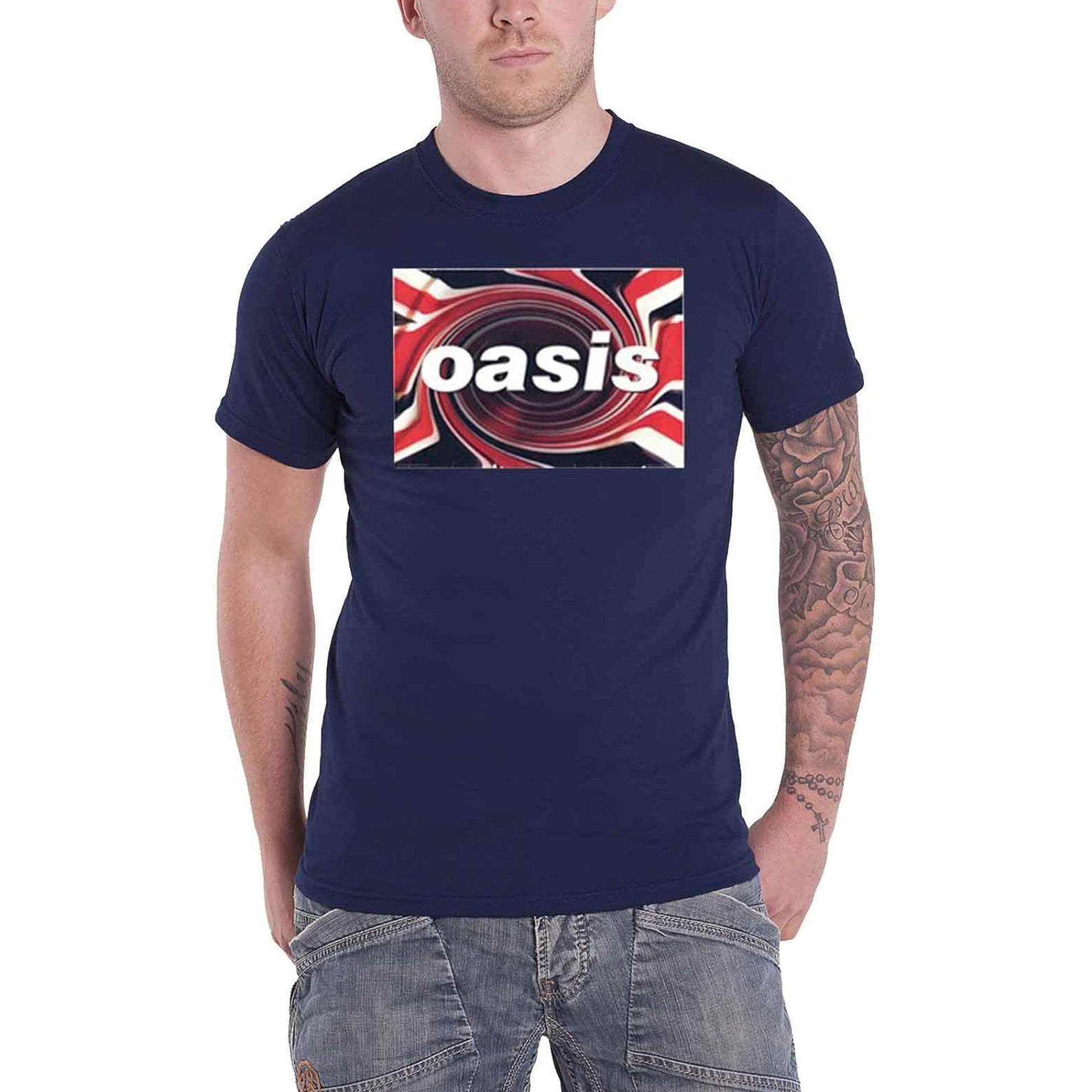 Navy Blue - Side - Oasis Unisex Adult Union Jack T-Shirt