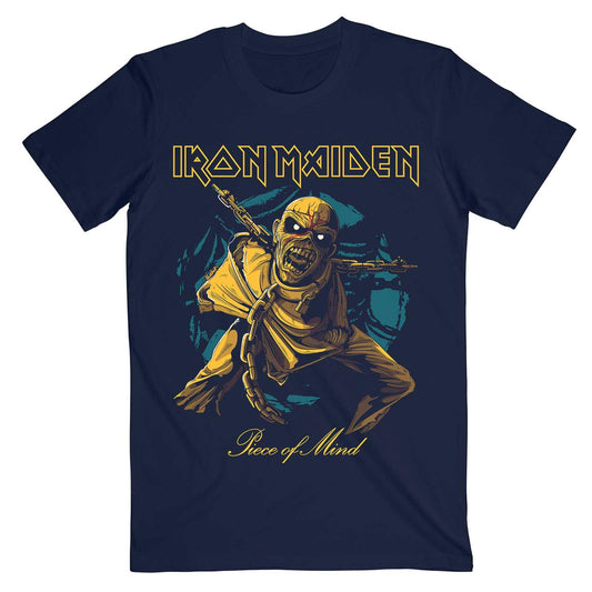 Navy Blue-Gold - Front - Iron Maiden Unisex Adult Piece of Mind Eddie Cotton T-Shirt