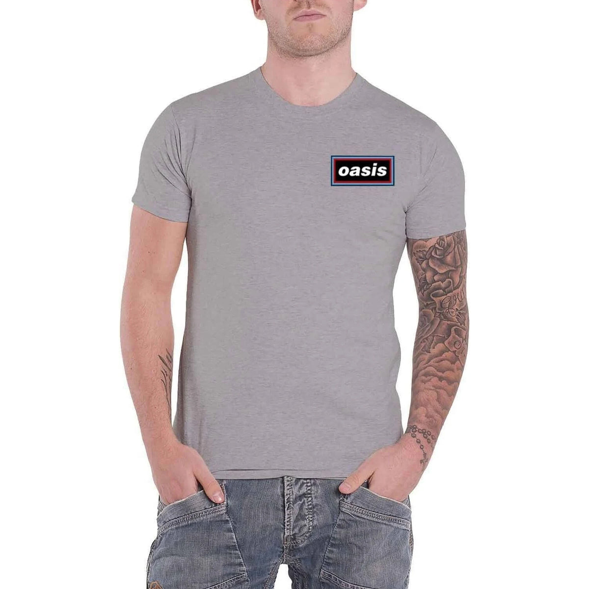 Grey - Side - Oasis Unisex Adult Lines T-Shirt
