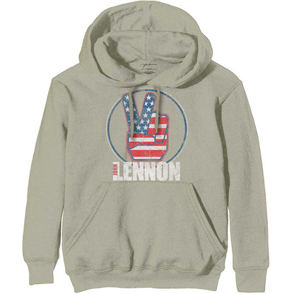 Sand - Front - John Lennon Unisex Adult Peace Fingers Hoodie