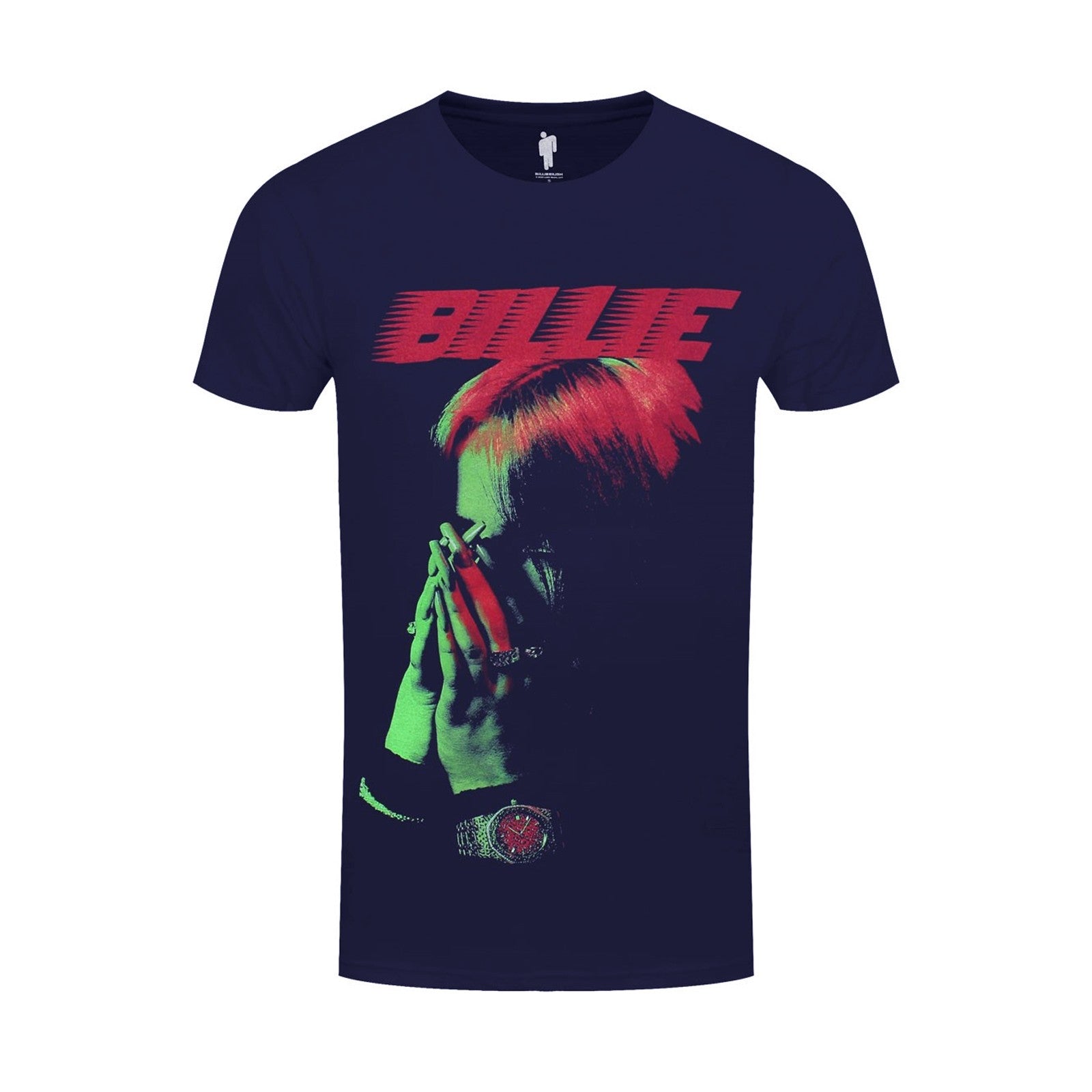 Navy Blue - Front - Billie Eilish Unisex Adult Hands Face Cotton T-Shirt