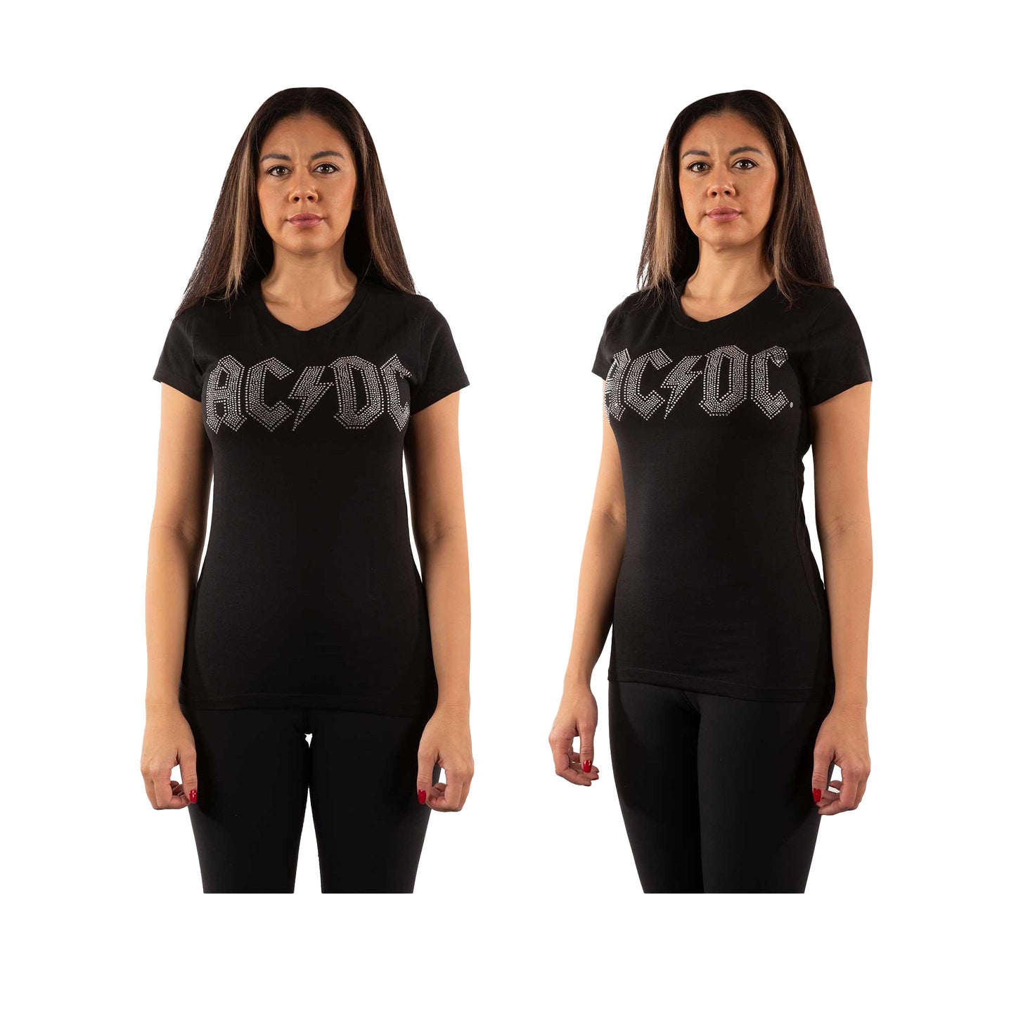 Black - Lifestyle - AC-DC Womens-Ladies Diamante Logo T-Shirt