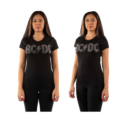 Black - Lifestyle - AC-DC Womens-Ladies Diamante Logo T-Shirt