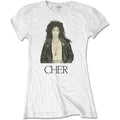 White - Front - Cher Womens-Ladies Leather Jacket Cotton T-Shirt
