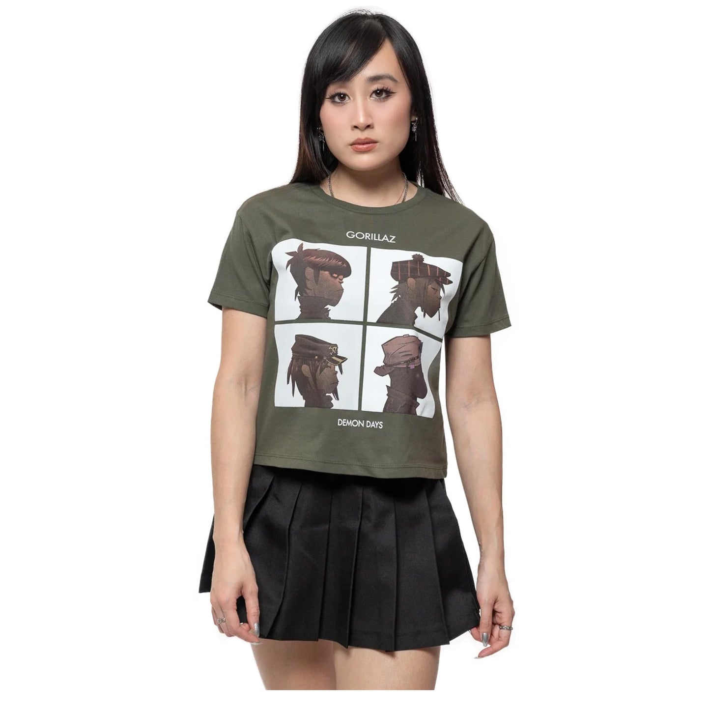 Green - Back - Gorillaz Womens-Ladies Demon Days Crop Top