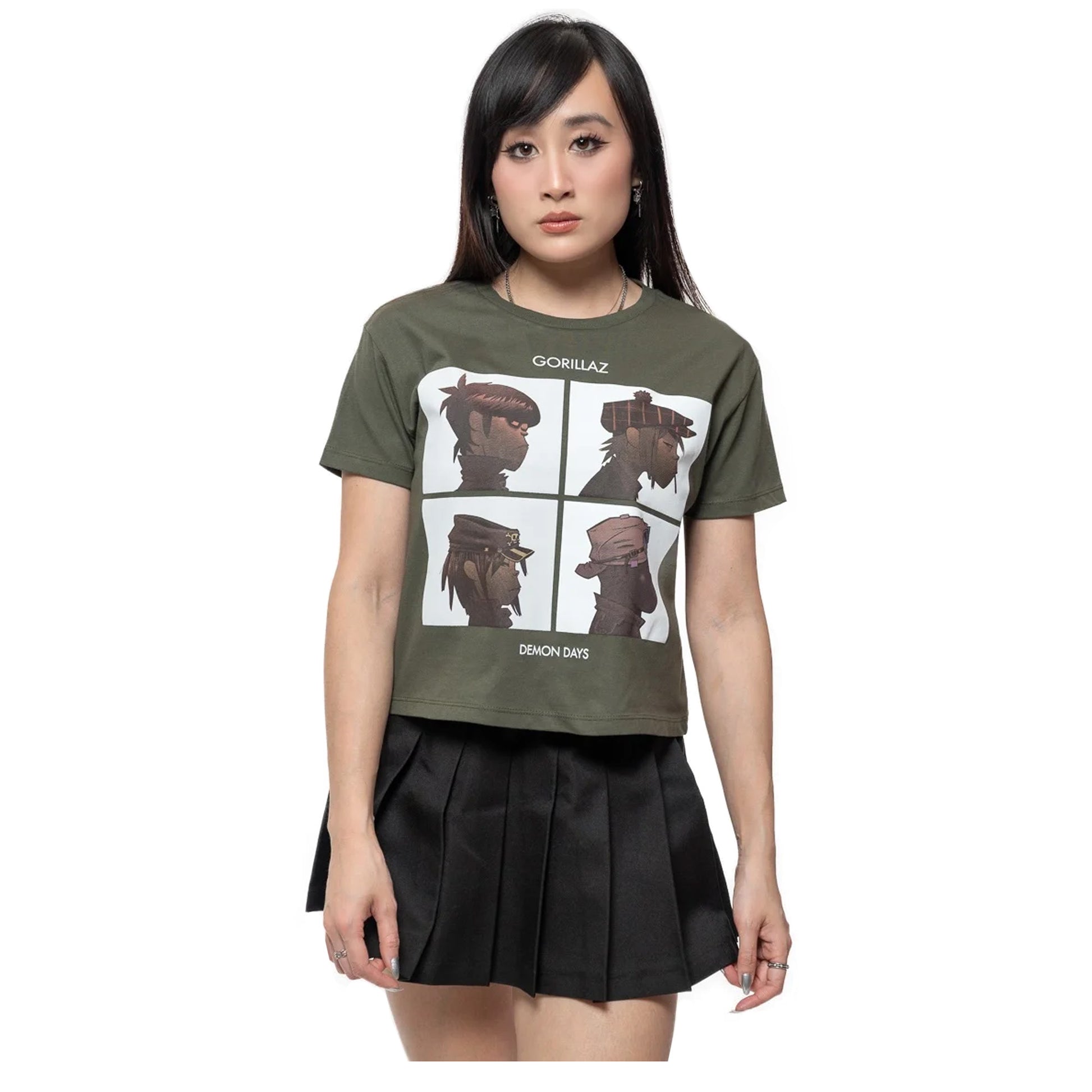 Green - Back - Gorillaz Womens-Ladies Demon Days Crop Top
