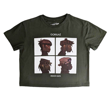 Green - Front - Gorillaz Womens-Ladies Demon Days Crop Top