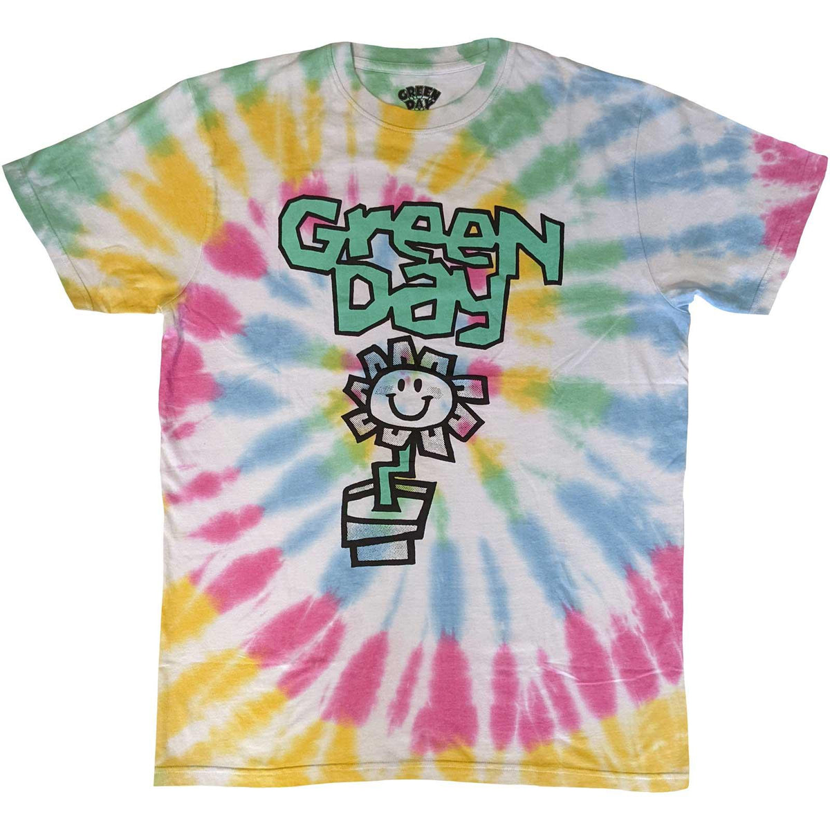 Multicoloured - Front - Green Day Unisex Adult Flower Pot Tie Dye T-Shirt
