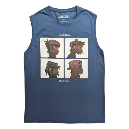 Denim Blue - Front - Gorillaz Unisex Adult Demon Days Cotton Tank Top