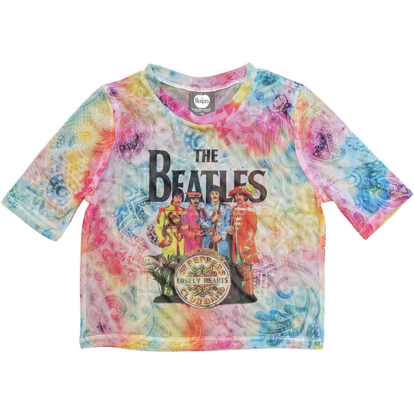 Multicoloured - Front - The Beatles Womens-Ladies Sgt Pepper Mesh Crop Top