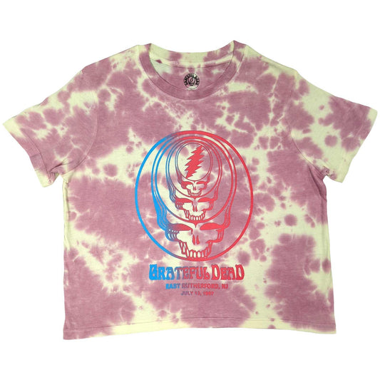 Pink - Front - Grateful Dead Womens-Ladies Concentric Skulls Crop Top