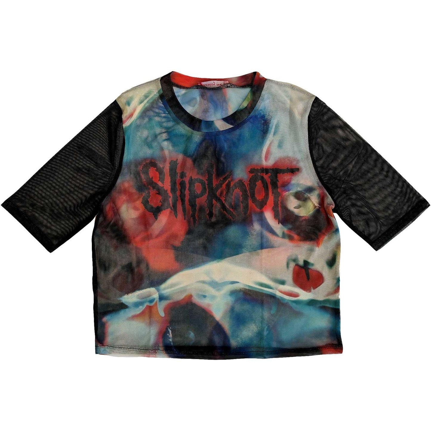 Black - Front - Slipknot Womens-Ladies Face Mesh Logo Crop Top