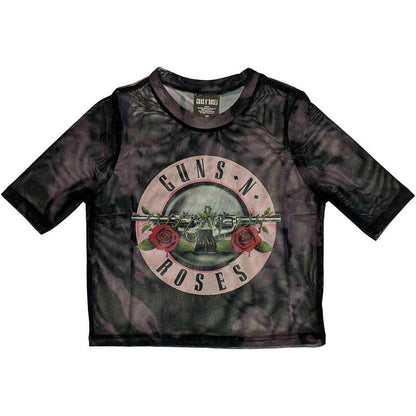 Black - Front - Guns N Roses Womens-Ladies Logo Mesh Crop Top