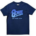 Denim Blue - Front - David Bowie Unisex Adult On Tour 1974 T-Shirt