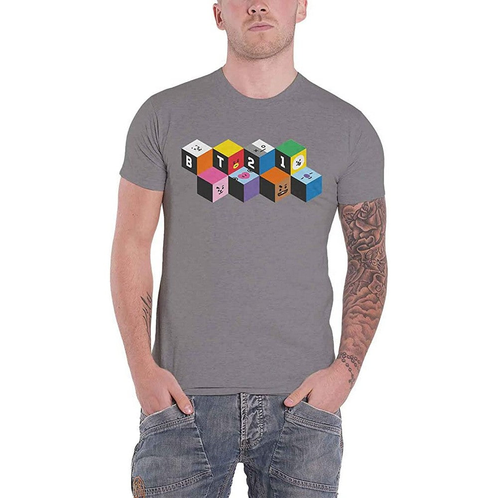 Grey - Front - BT21 Unisex Adult Blocks T-Shirt