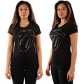 Black - Back - The Rolling Stones Womens-Ladies Tongue Diamante T-Shirt