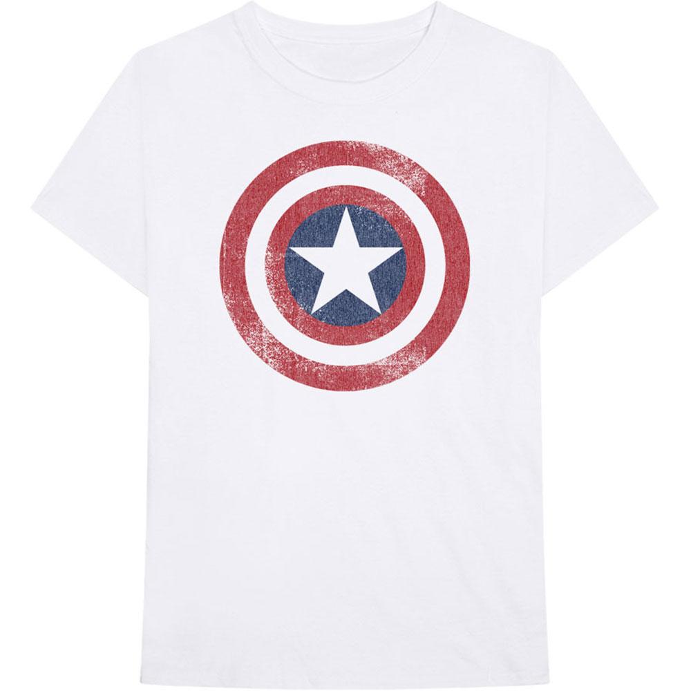 White - Front - Captain America Unisex Adult Distressed Shield Cotton T-Shirt