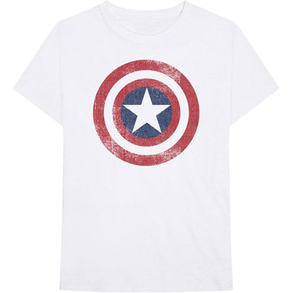White - Front - Captain America Unisex Adult Distressed Shield Cotton T-Shirt