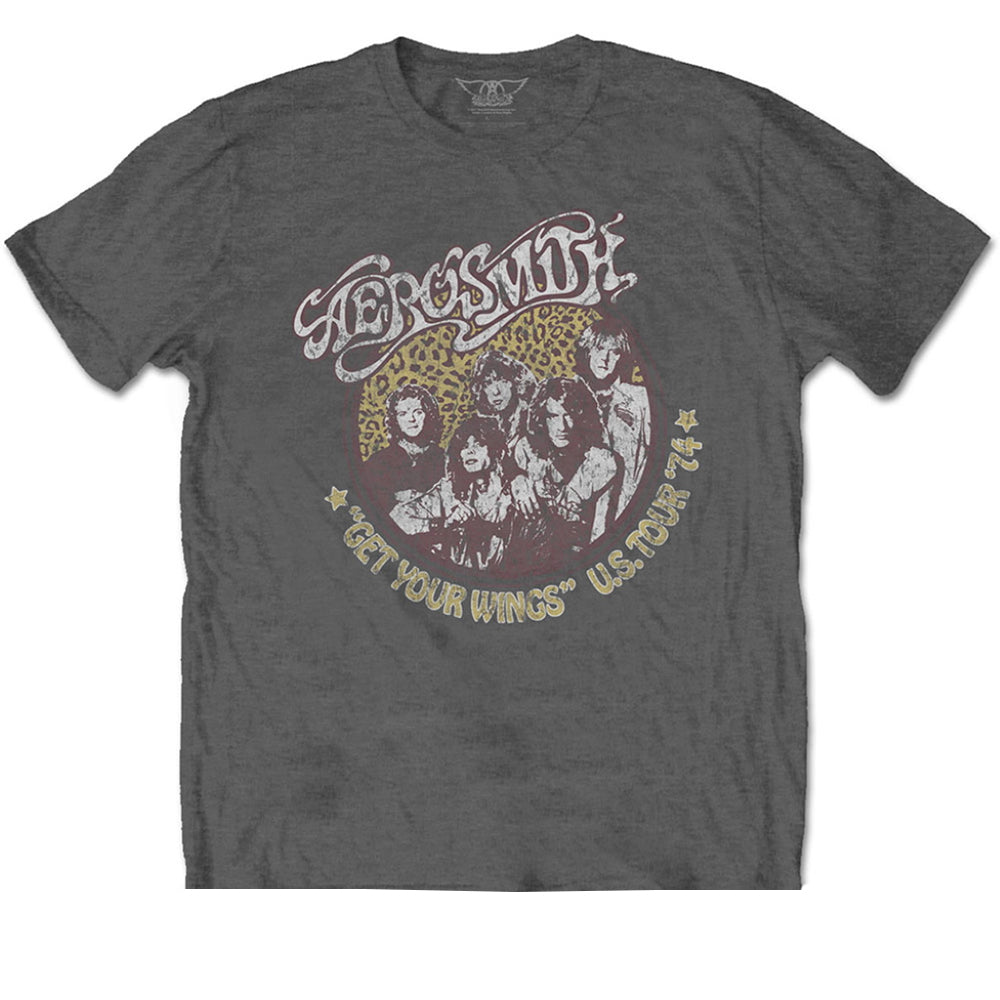 Charcoal Grey - Front - Aerosmith Unisex Adult Cheetah Print T-Shirt