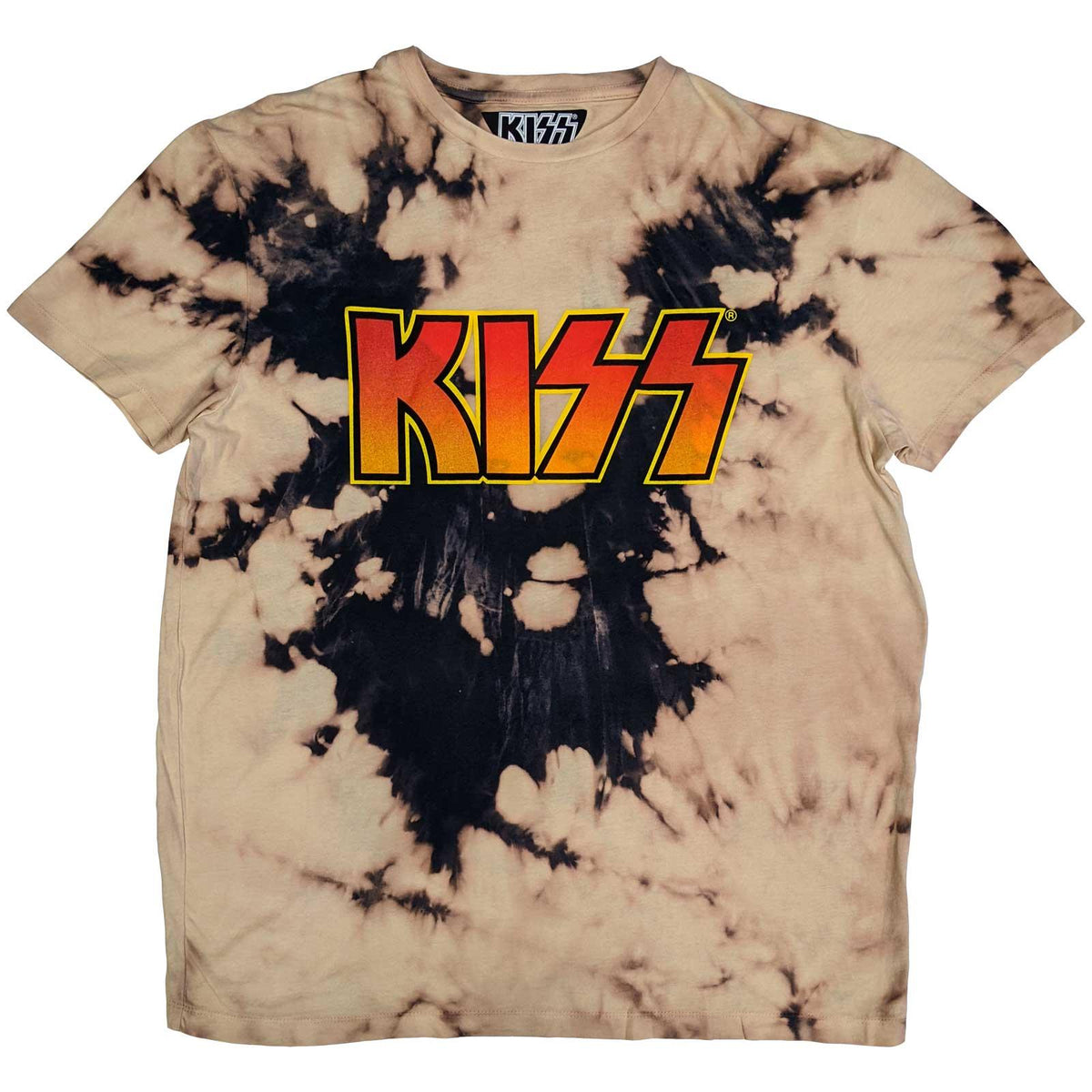Tan-Black - Front - Kiss Unisex Adult Tie Dye Logo T-Shirt