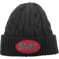 Black - Front - AC-DC Unisex Adult Oval Cable Knit Logo Beanie