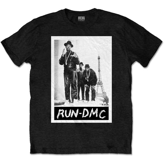 Black - Front - Run DMC Unisex Adult Paris Photograph Cotton T-Shirt