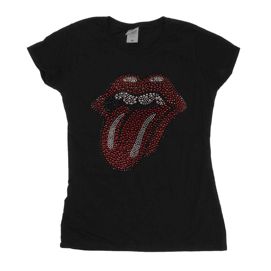 Black - Front - The Rolling Stones Womens-Ladies Classic Tongue Diamante T-Shirt