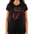 Black - Front - The Rolling Stones Womens-Ladies Classic Tongue Diamante T-Shirt