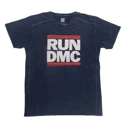 Navy - Front - Run DMC Unisex Adult Logo Cotton Washed T-Shirt