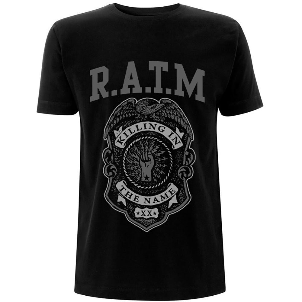 Black - Front - Rage Against the Machine Unisex Adult Police Badge Cotton T-Shirt