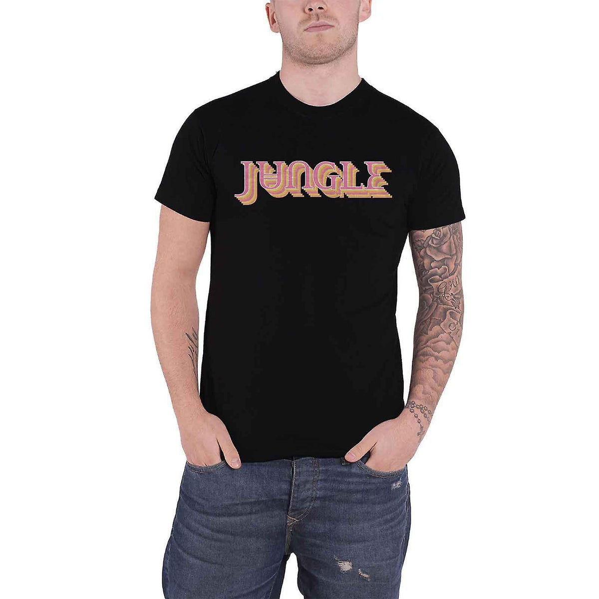 Black - Front - Jungle Unisex Adult Coloured Cotton Logo T-Shirt