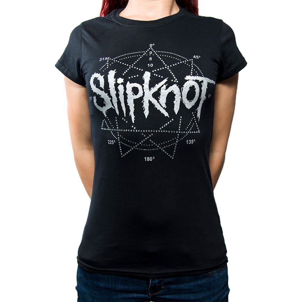 Black - Front - Slipknot Womens-Ladies Star Diamante Logo T-Shirt
