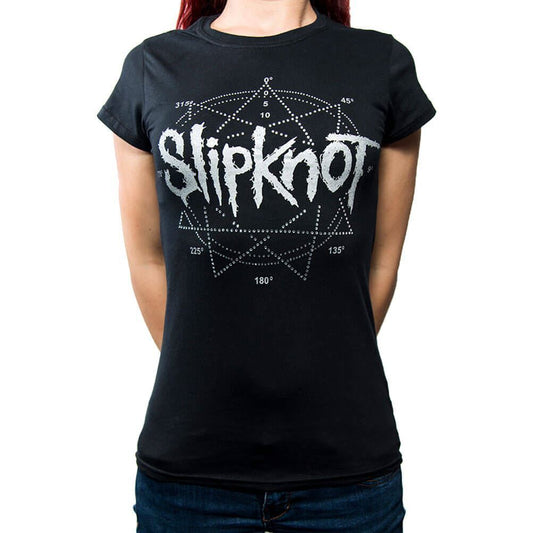 Black - Front - Slipknot Womens-Ladies Star Diamante Logo T-Shirt