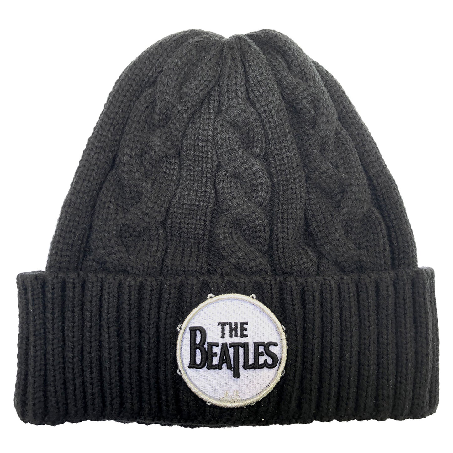 Black - Front - The Beatles Unisex Adult Drum Cable Knit Logo Beanie