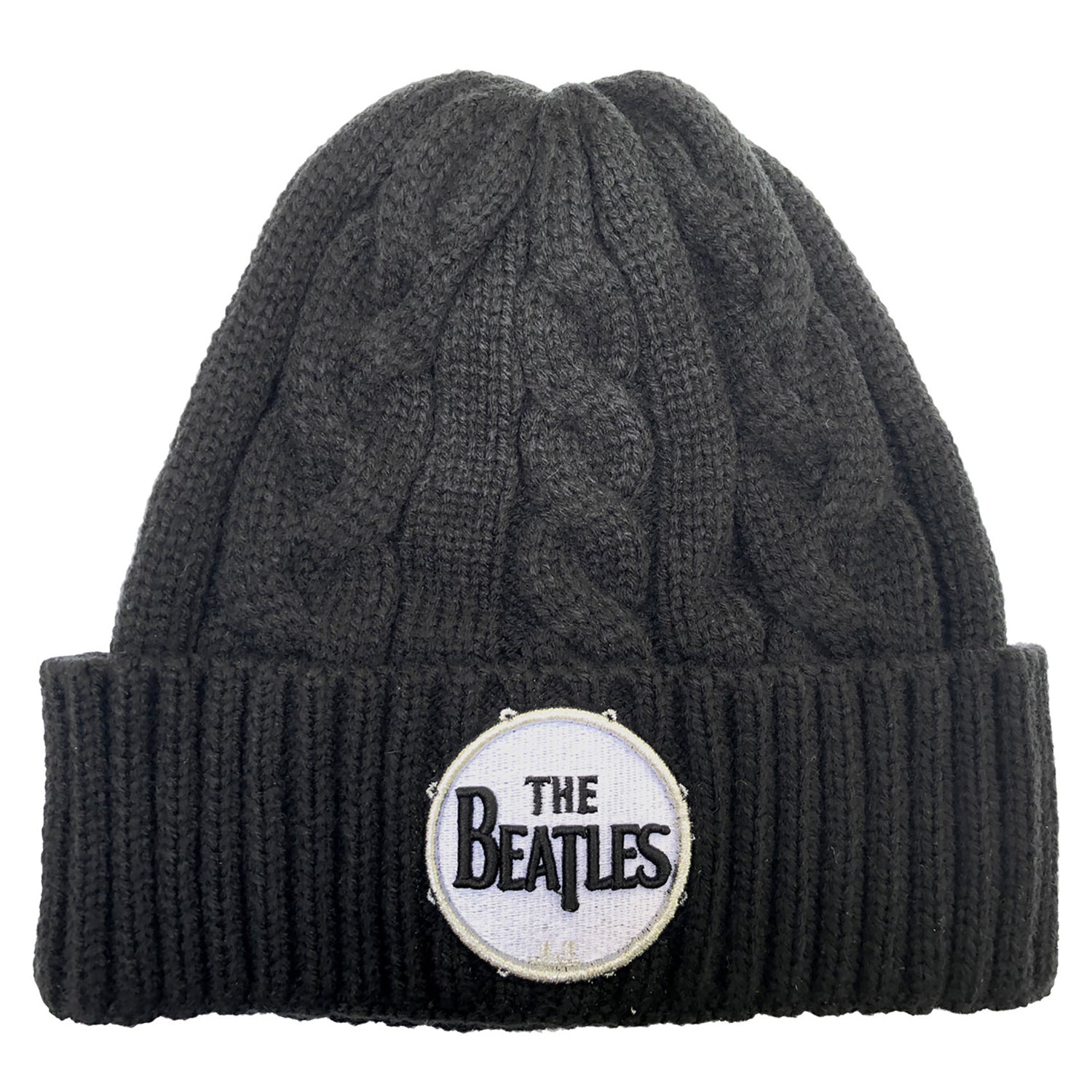 Black - Front - The Beatles Unisex Adult Drum Cable Knit Logo Beanie