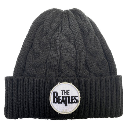 Black - Front - The Beatles Unisex Adult Drum Cable Knit Logo Beanie