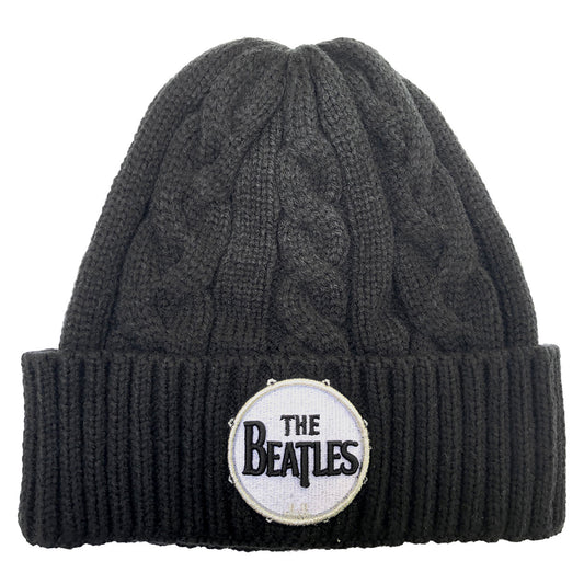 Black - Front - The Beatles Unisex Adult Drum Cable Knit Logo Beanie