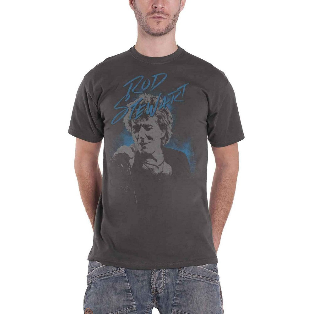 Charcoal Grey - Front - Rod Stewart Unisex Adult Scribble Cotton Photo Print T-Shirt
