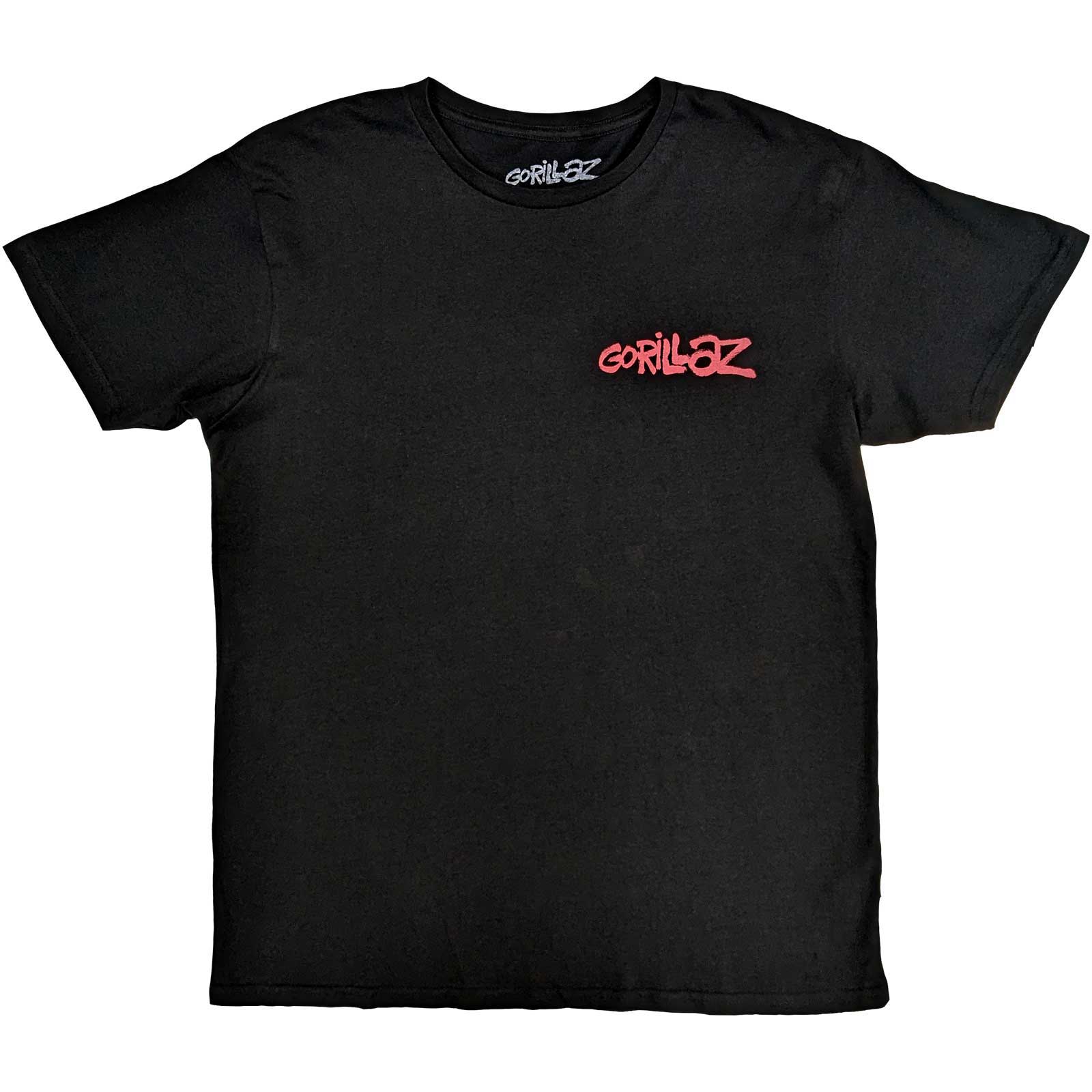 Black - Front - Gorillaz Unisex Adult Cult Of Gorillaz Back Print Cotton T-Shirt
