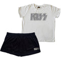 White-Black - Front - Kiss Womens-Ladies Infill Logo Cotton Summer Short Pyjama Set