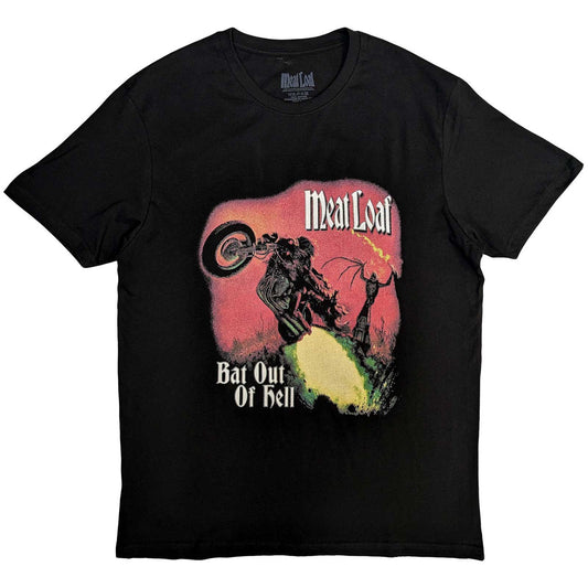 Black - Front - Meat Loaf Unisex Adult Bat Out Of Hell Cover Cotton Back Print T-Shirt