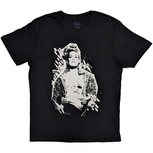 Black - Front - Pink Unisex Adult Painted Effect Cotton T-Shirt