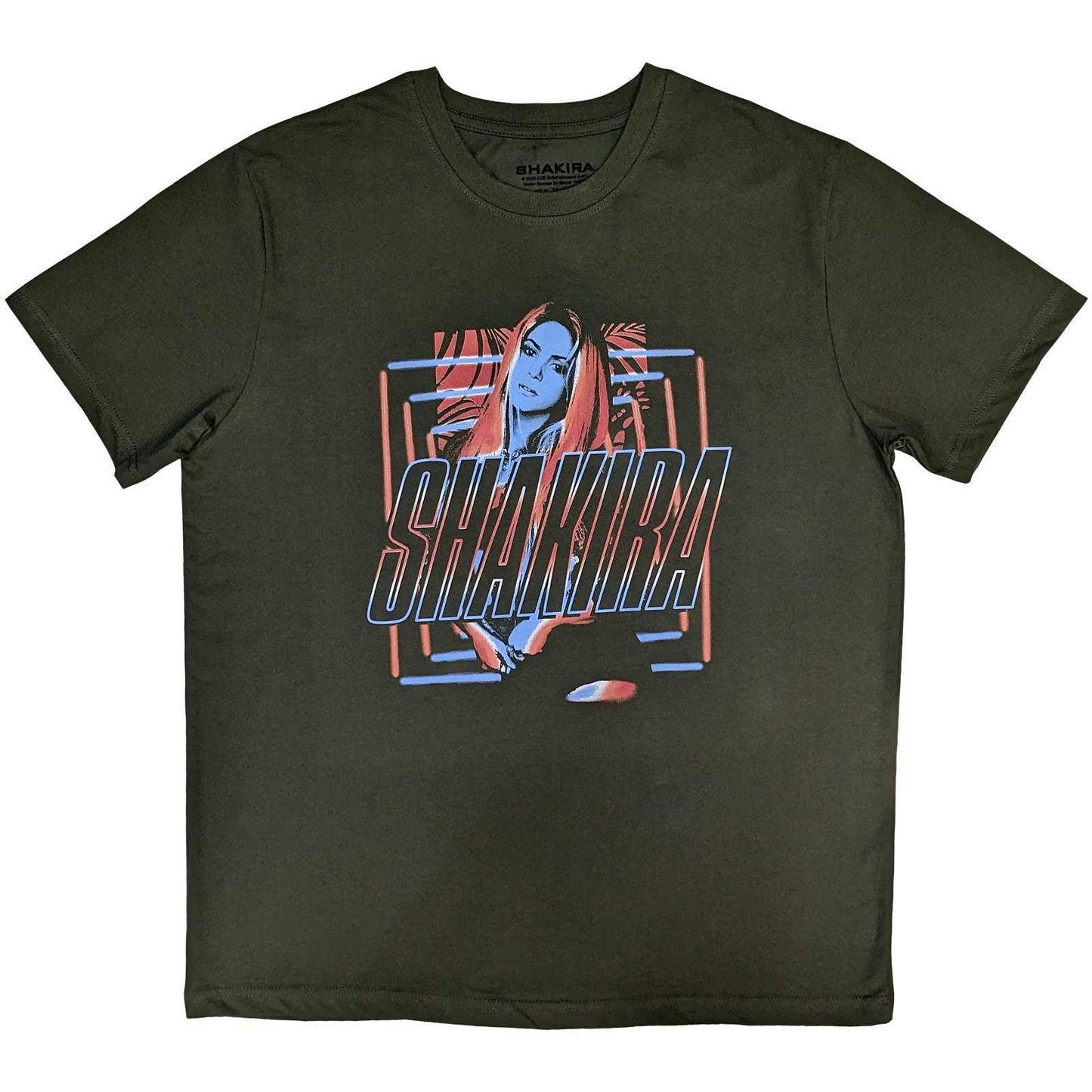 Green - Front - Shakira Unisex Adult Squares Cotton Logo T-Shirt