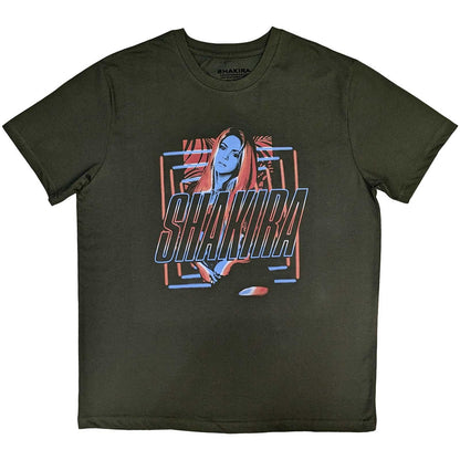 Green - Front - Shakira Unisex Adult Squares Cotton Logo T-Shirt