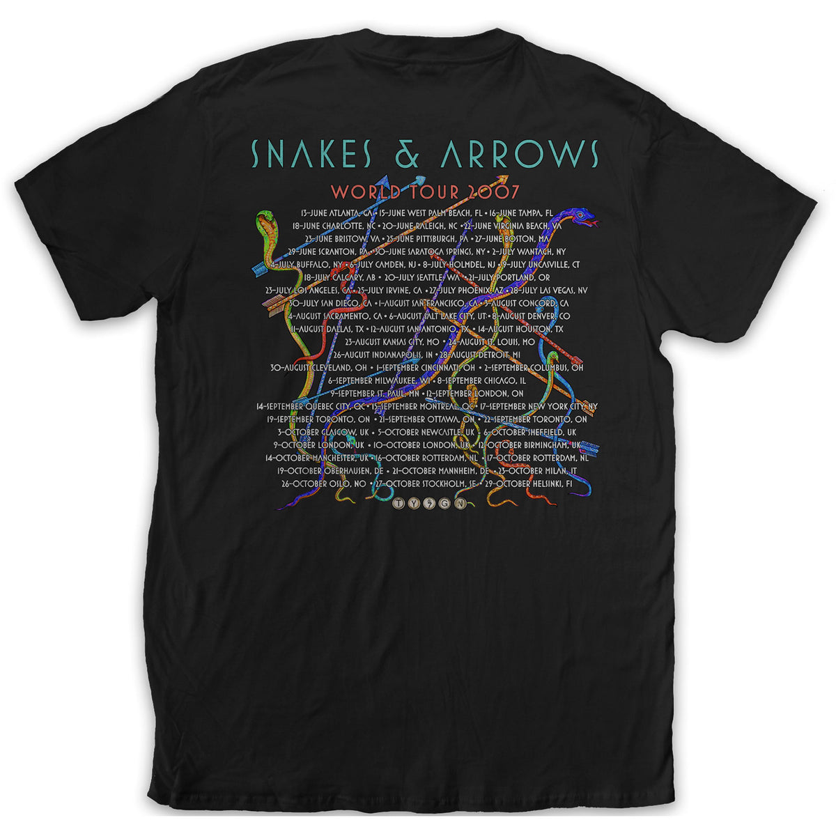 Black - Back - Rush Unisex Adult Snakes & Arrows Tour 2007 T-Shirt