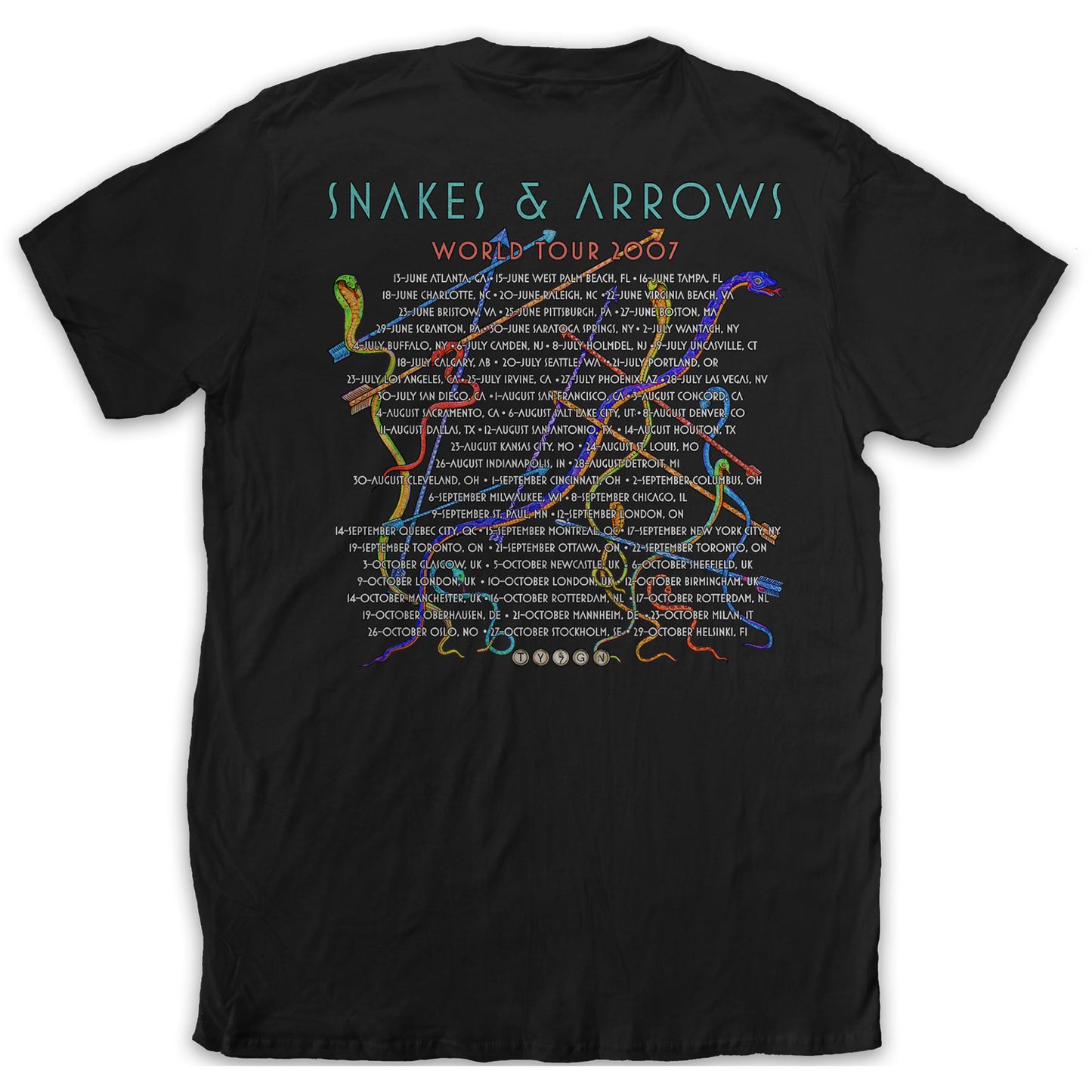 Black - Back - Rush Unisex Adult Snakes & Arrows Tour 2007 T-Shirt
