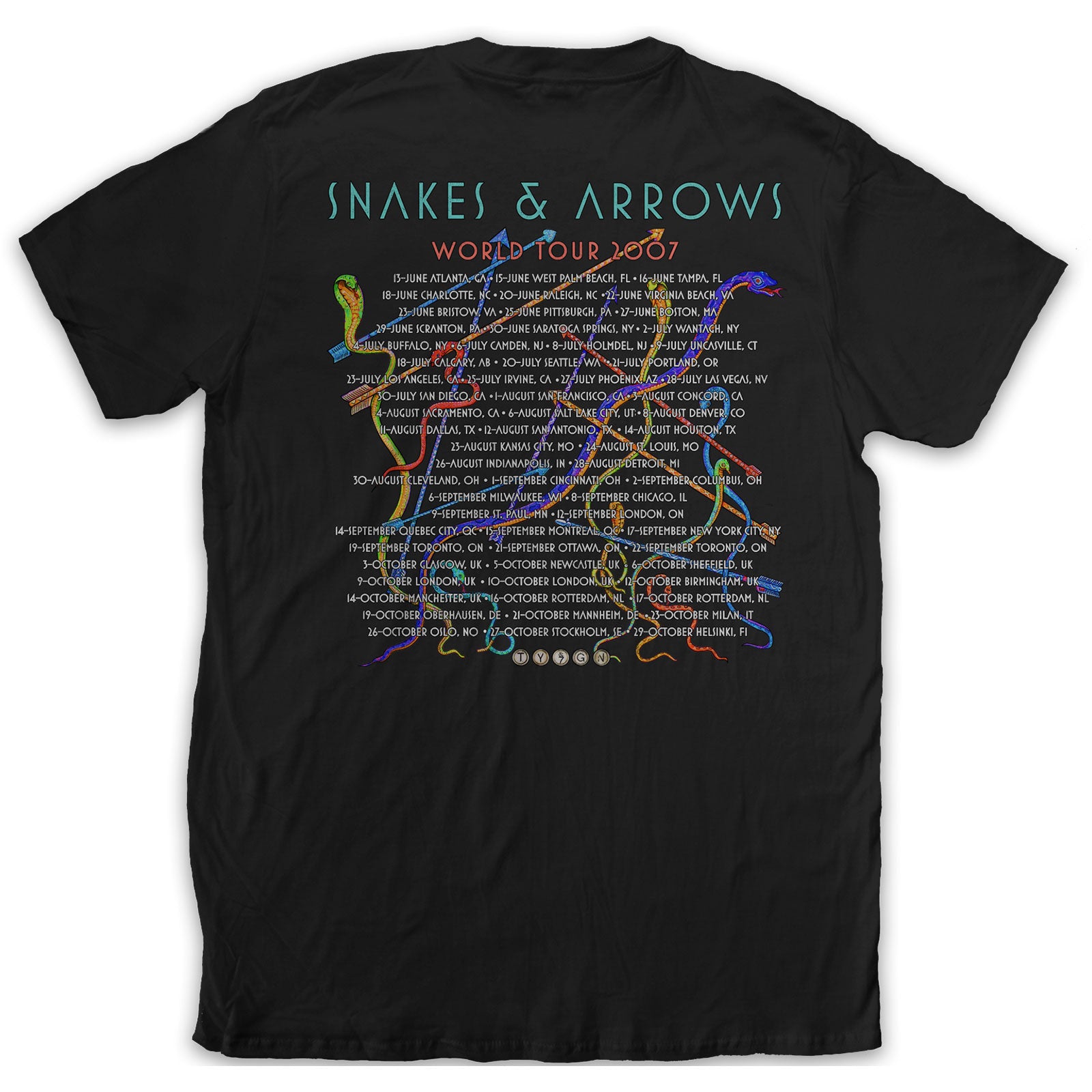 Black - Back - Rush Unisex Adult Snakes & Arrows Tour 2007 T-Shirt
